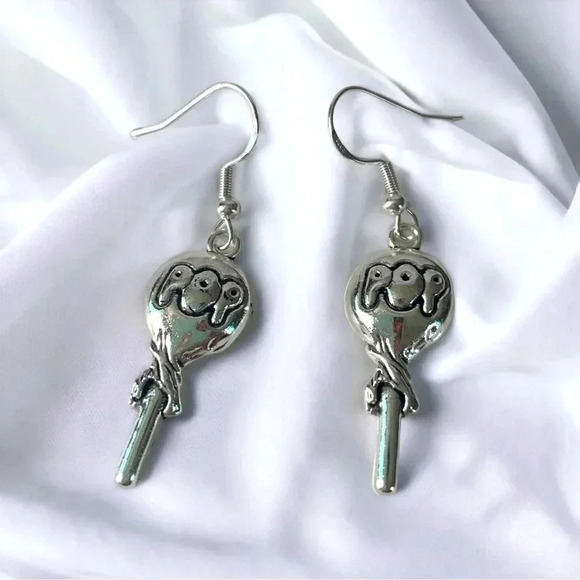 POP Novelty Silver-plated Lollipop Dangle Earrings Handcrafted Candy Jewelry - Picture 1 of 6
